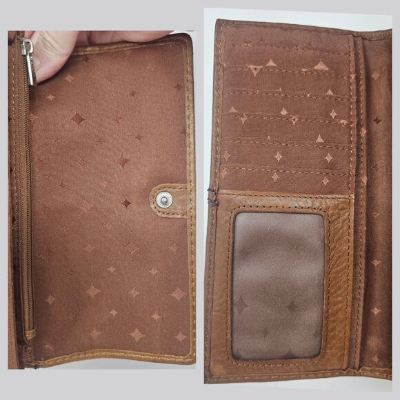 Fossil Vintage Maddox Marlow Leather Flap Clutch Wallet Chestnut Brown Trifold - Picture 7 of 14